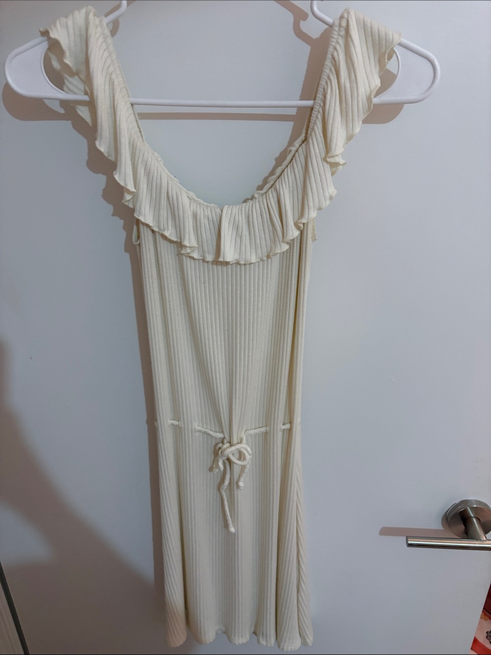 Reformation Grenada dress Ivory Ribbed Ruffle Mini Dress Size M - Picture 8 of 8